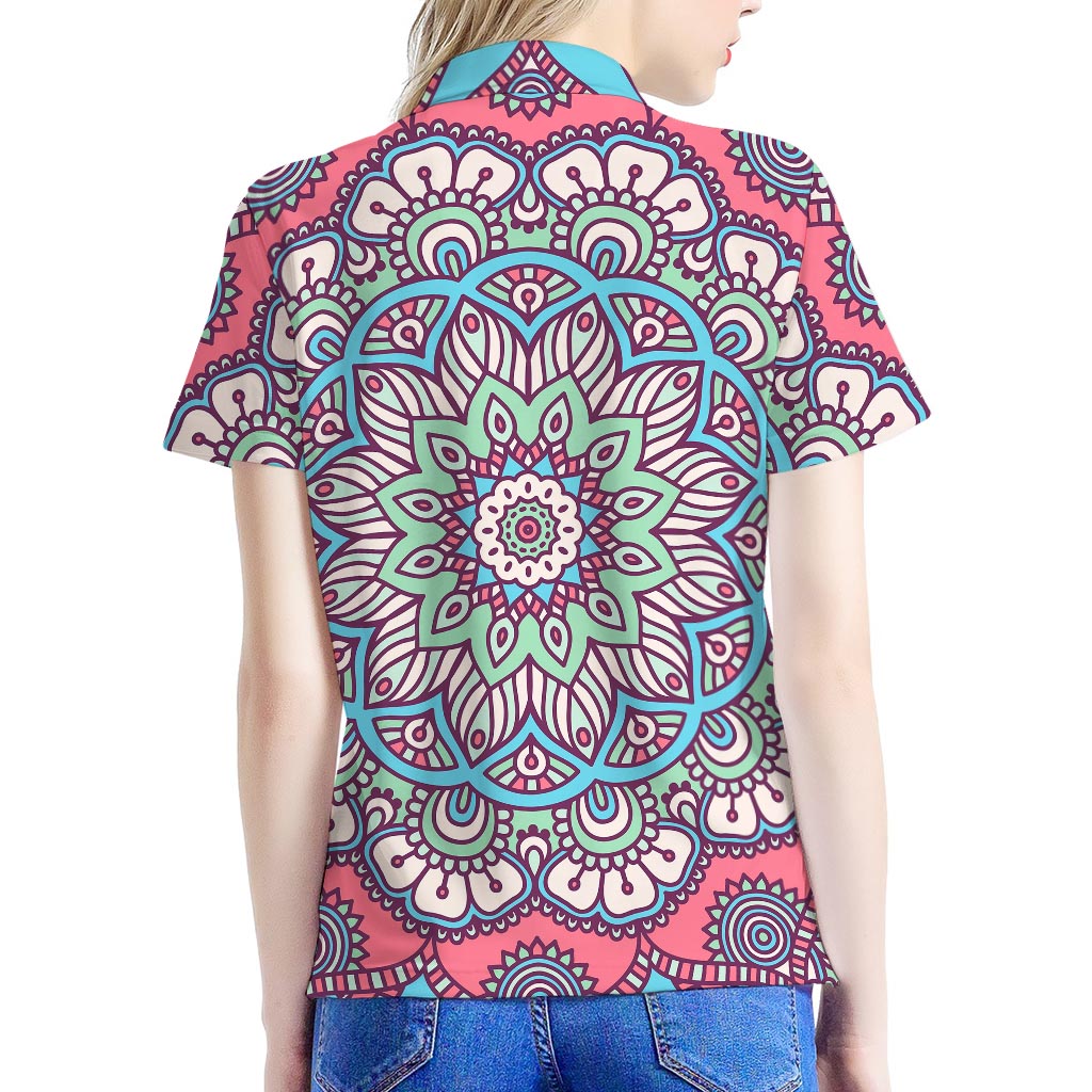 Pastel Mandala Bohemian Pattern Print Women's Polo Shirt