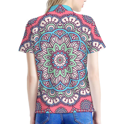Pastel Mandala Bohemian Pattern Print Women's Polo Shirt