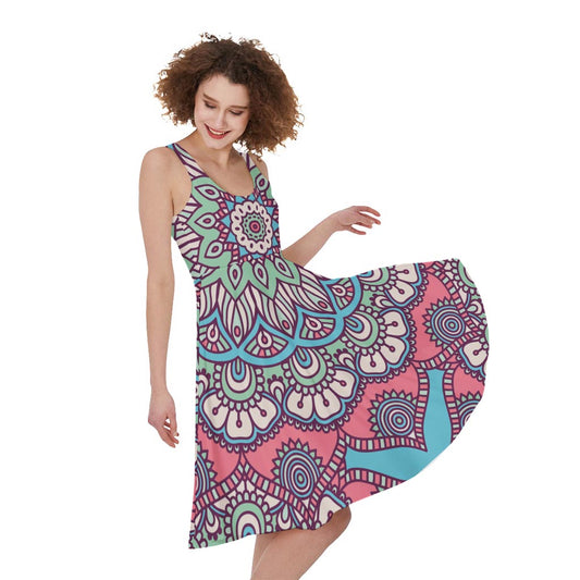 Pastel Mandala Bohemian Pattern Print Women's Sleeveless Dress