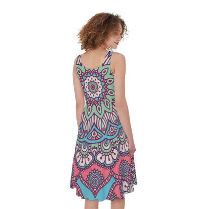 Pastel Mandala Bohemian Pattern Print Women's Sleeveless Dress