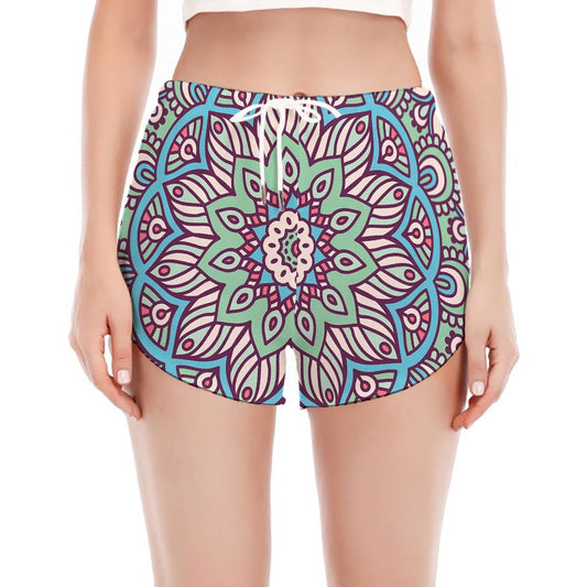 Pastel Mandala Bohemian Pattern Print Women's Split Running Shorts