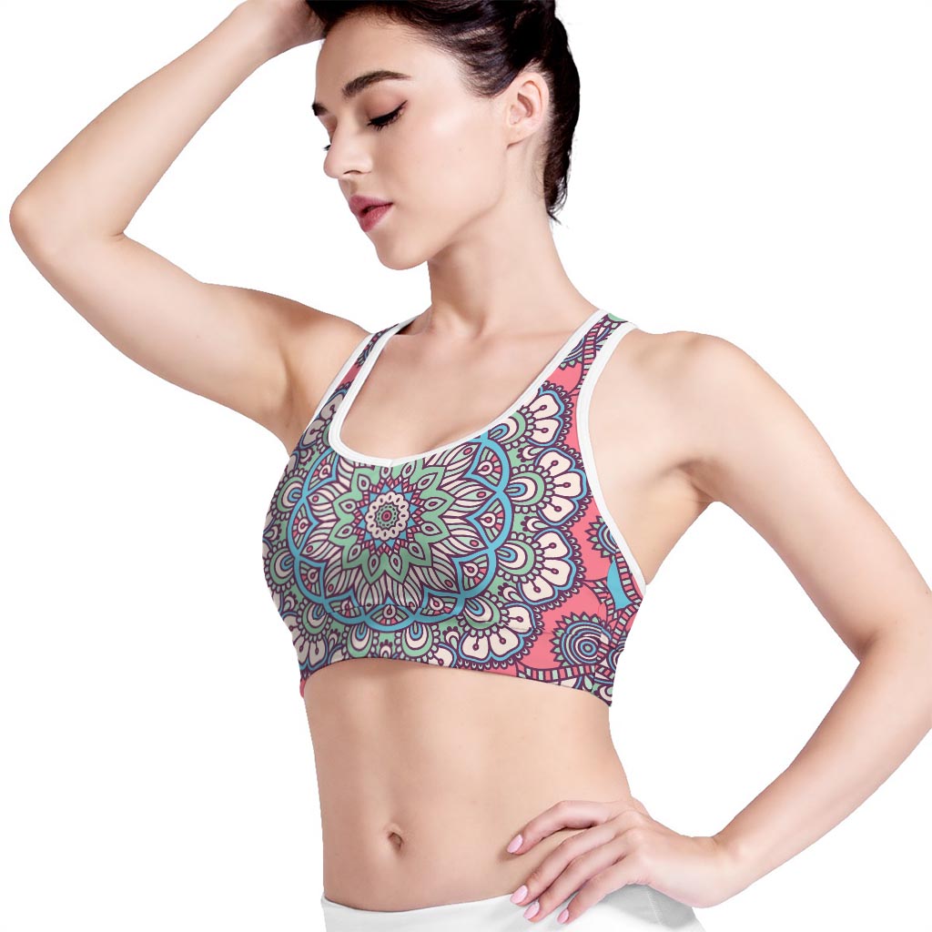 Pastel Mandala Bohemian Pattern Print Women's Sports Bra