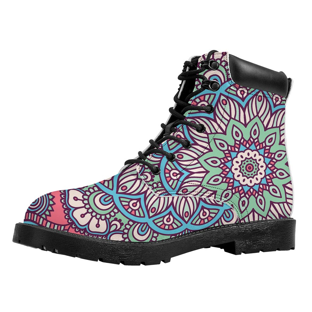 Pastel Mandala Bohemian Pattern Print Work Boots