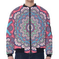 Pastel Mandala Bohemian Pattern Print Zip Sleeve Bomber Jacket