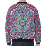 Pastel Mandala Bohemian Pattern Print Zip Sleeve Bomber Jacket