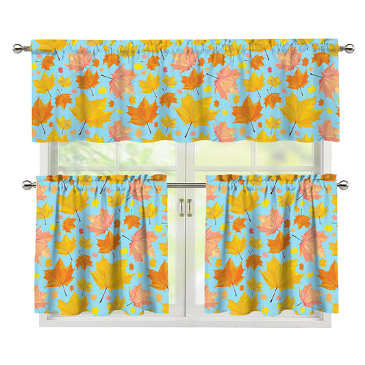 Pastel Maple Leaves Pattern Print 3 Piece Kitchen Curtains