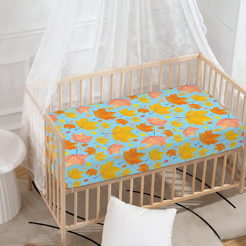 Pastel Maple Leaves Pattern Print Baby Crib Sheet