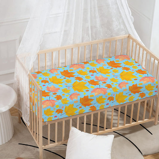 Pastel Maple Leaves Pattern Print Baby Crib Sheet