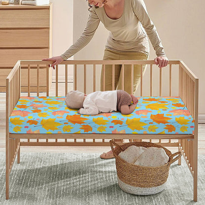Pastel Maple Leaves Pattern Print Baby Crib Sheet
