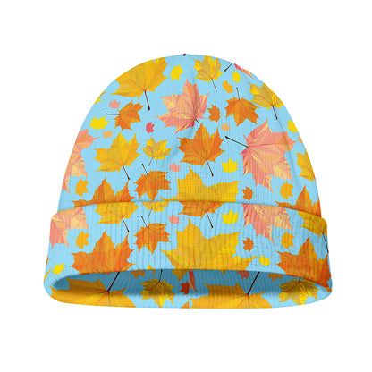 Pastel Maple Leaves Pattern Print Beanie