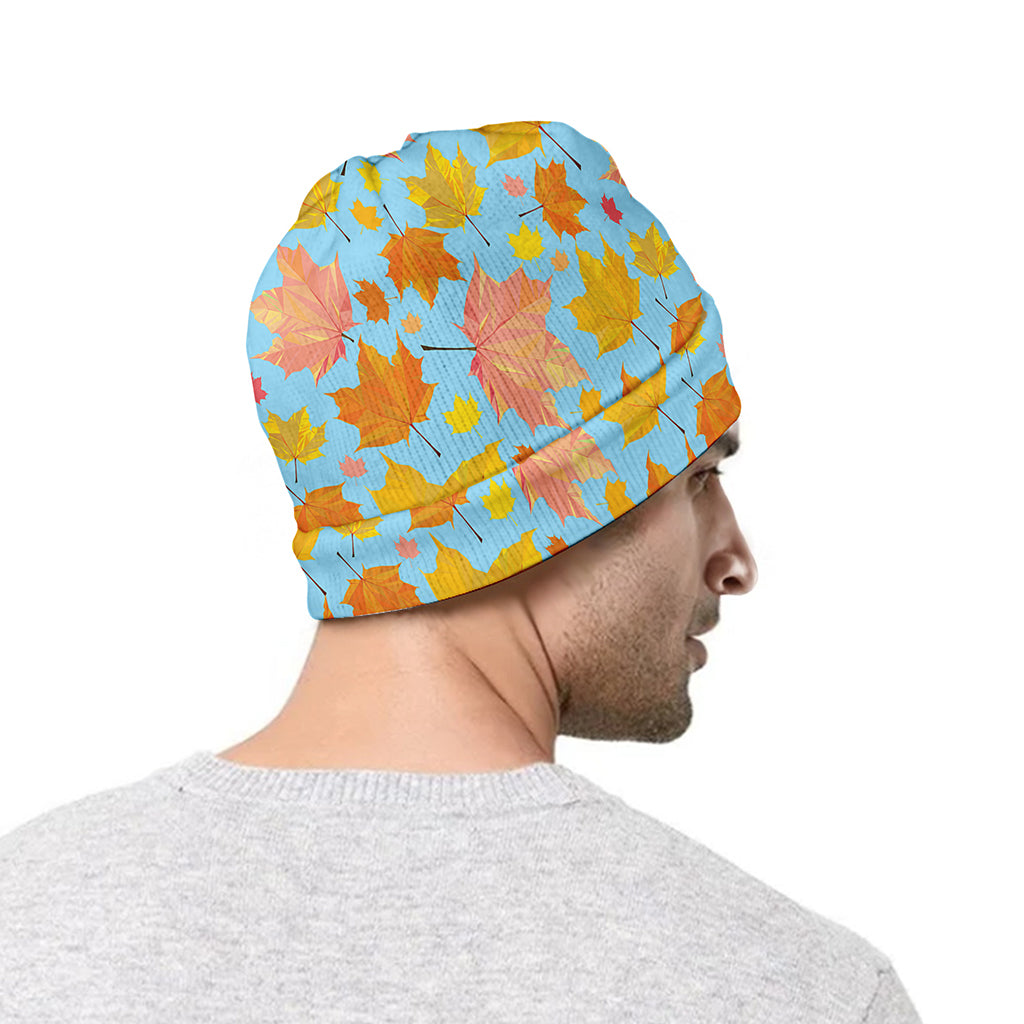 Pastel Maple Leaves Pattern Print Beanie