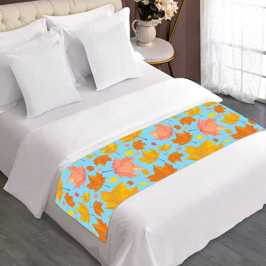 Pastel Maple Leaves Pattern Print Bed Runner