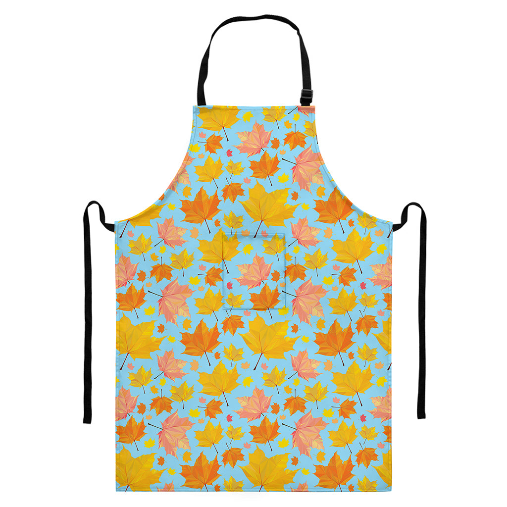 Pastel Maple Leaves Pattern Print Bib Apron With Pocket
