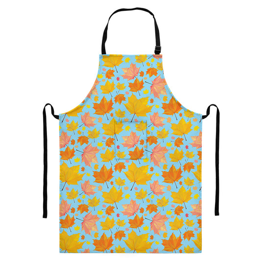 Pastel Maple Leaves Pattern Print Bib Apron With Pocket