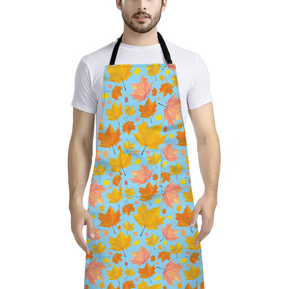 Pastel Maple Leaves Pattern Print Bib Apron With Pocket