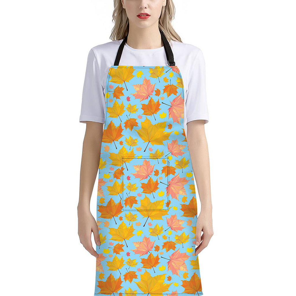 Pastel Maple Leaves Pattern Print Bib Apron With Pocket