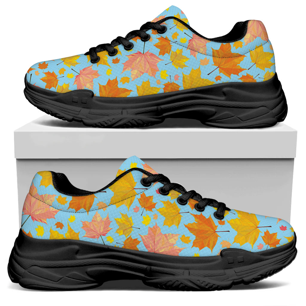 Pastel Maple Leaves Pattern Print Black Chunky Shoes
