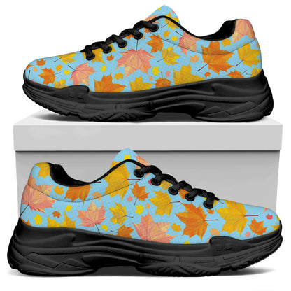 Pastel Maple Leaves Pattern Print Black Chunky Shoes