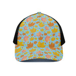 Pastel Maple Leaves Pattern Print Black Mesh Trucker Cap