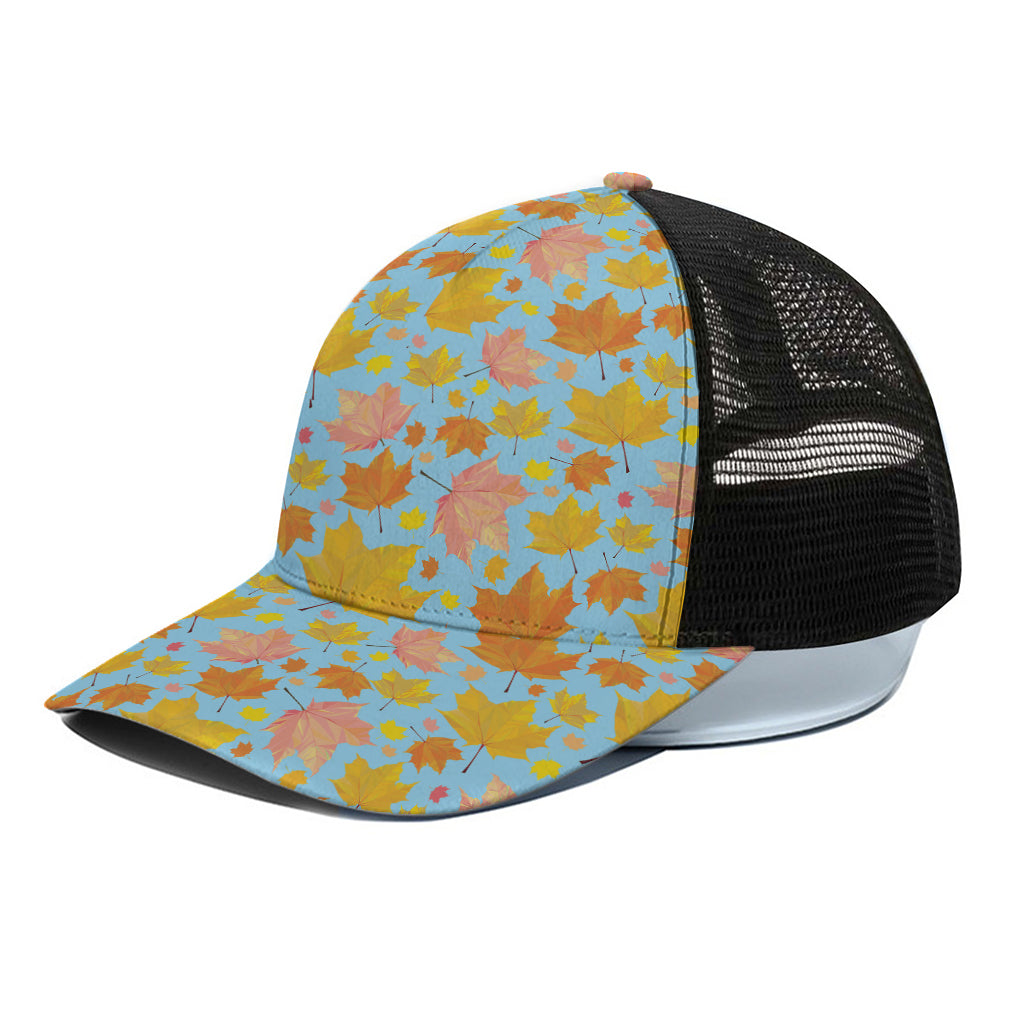 Pastel Maple Leaves Pattern Print Black Mesh Trucker Cap
