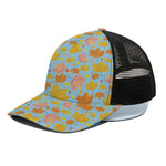 Pastel Maple Leaves Pattern Print Black Mesh Trucker Cap