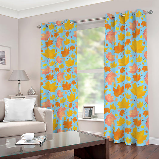Pastel Maple Leaves Pattern Print Blackout Grommet Curtains