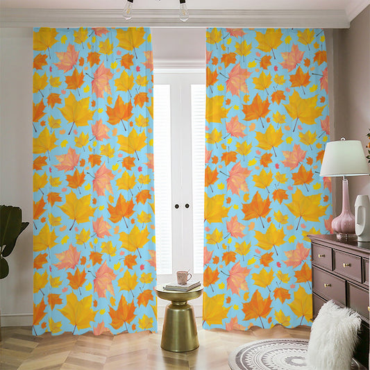 Pastel Maple Leaves Pattern Print Blackout Pencil Pleat Curtains