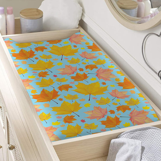 Pastel Maple Leaves Pattern Print Changing Pad Cover