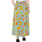 Pastel Maple Leaves Pattern Print Chiffon Maxi Skirt