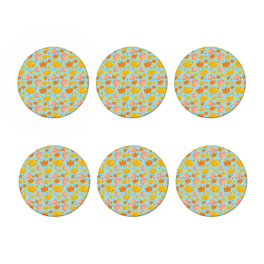 Pastel Maple Leaves Pattern Print Coaster Set