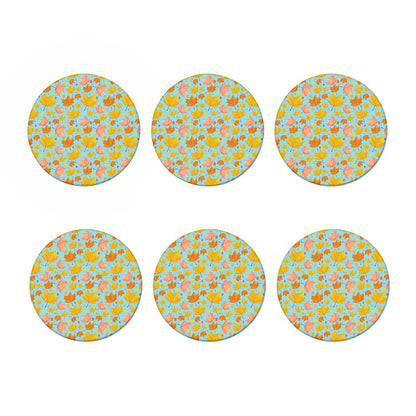 Pastel Maple Leaves Pattern Print Coaster Set