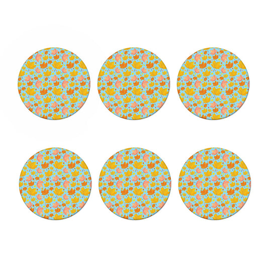 Pastel Maple Leaves Pattern Print Coaster Set