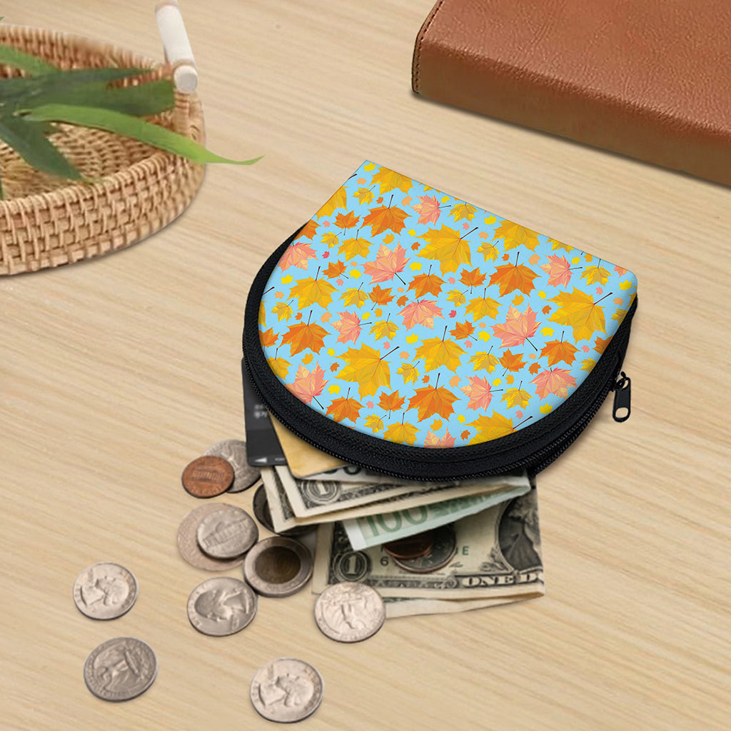 Pastel Maple Leaves Pattern Print Coin Purse