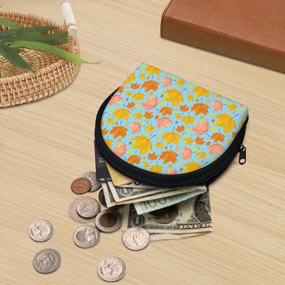 Pastel Maple Leaves Pattern Print Coin Purse