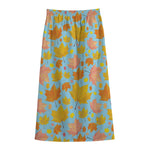 Pastel Maple Leaves Pattern Print Cotton Front Slit Maxi Skirt