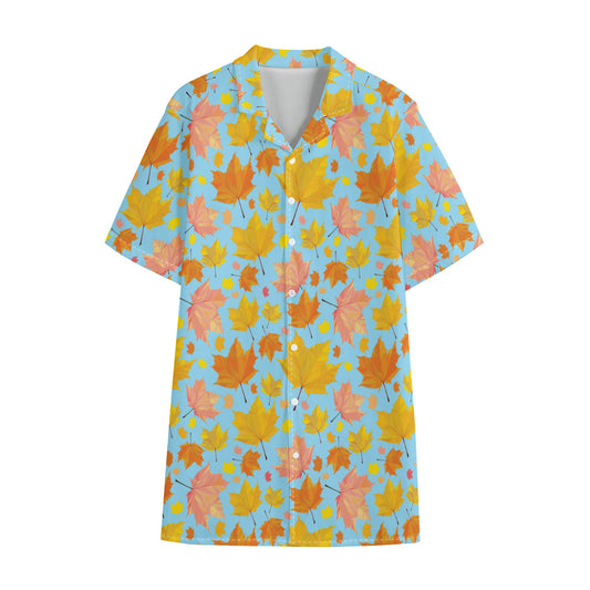 Pastel Maple Leaves Pattern Print Cotton Hawaiian Shirt