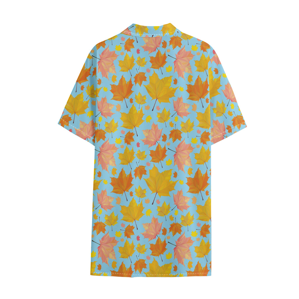 Pastel Maple Leaves Pattern Print Cotton Hawaiian Shirt