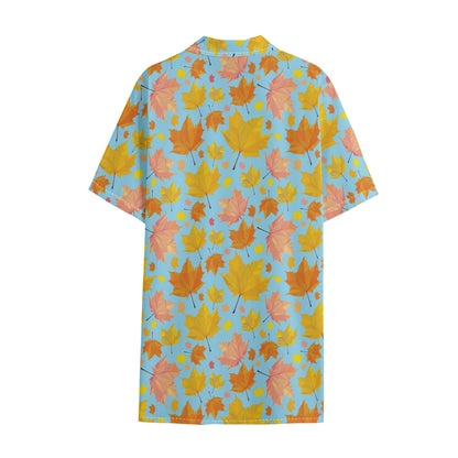 Pastel Maple Leaves Pattern Print Cotton Hawaiian Shirt