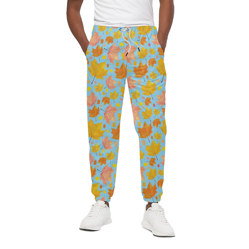 Pastel Maple Leaves Pattern Print Cotton Pants
