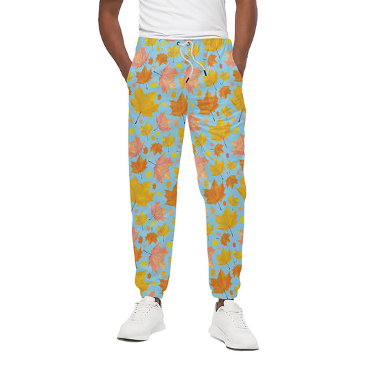 Pastel Maple Leaves Pattern Print Cotton Pants