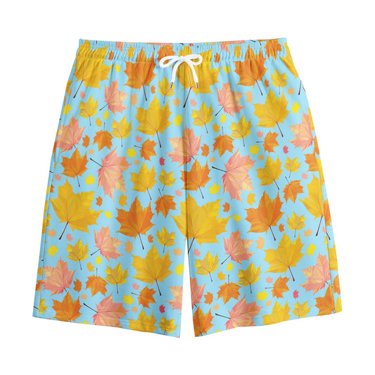 Pastel Maple Leaves Pattern Print Cotton Shorts