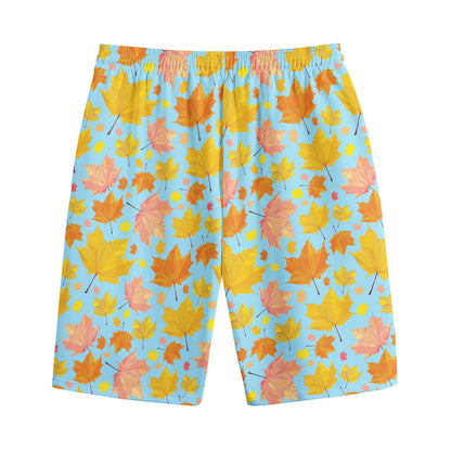 Pastel Maple Leaves Pattern Print Cotton Shorts