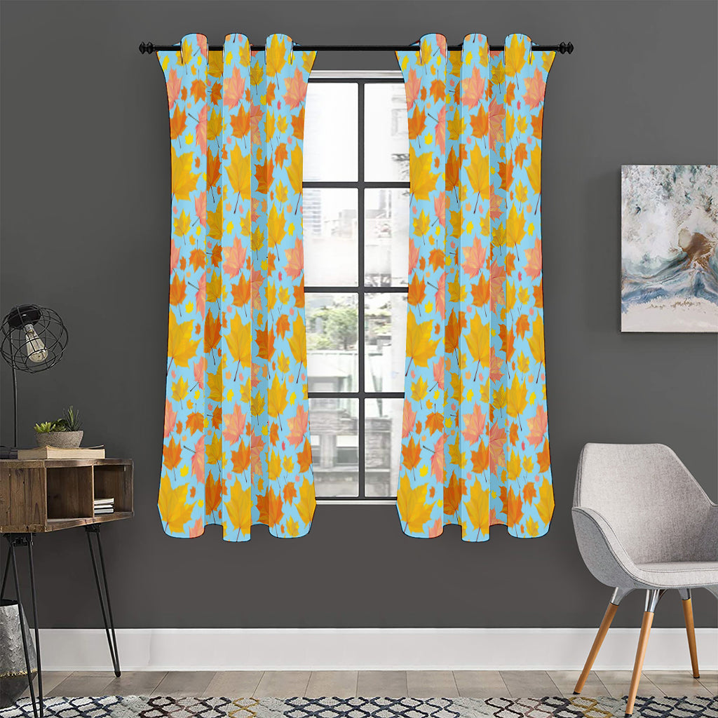 Pastel Maple Leaves Pattern Print Curtain