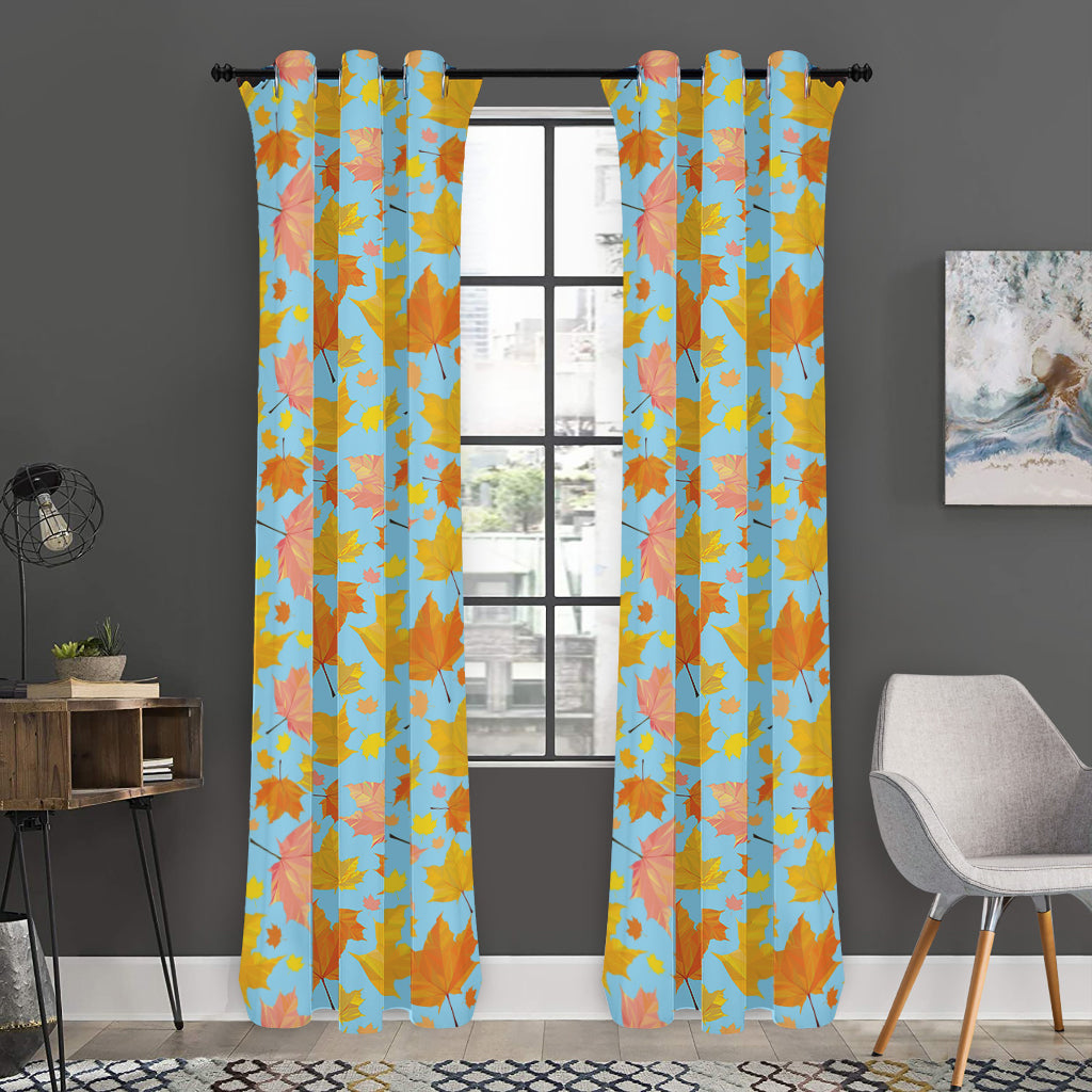 Pastel Maple Leaves Pattern Print Curtain