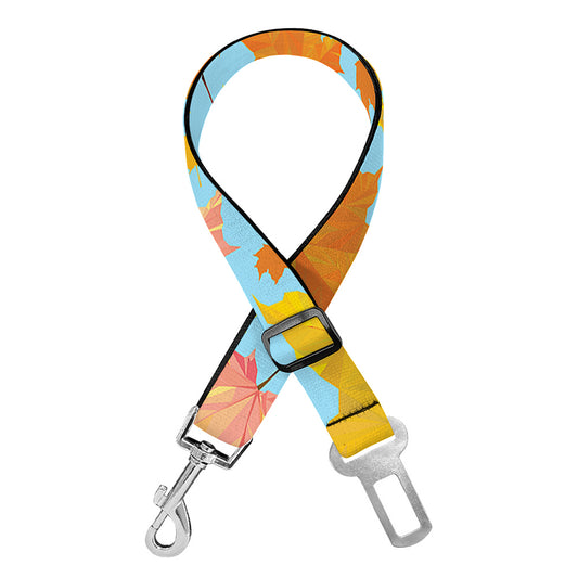 Pastel Maple Leaves Pattern Print Dog Seat Belt