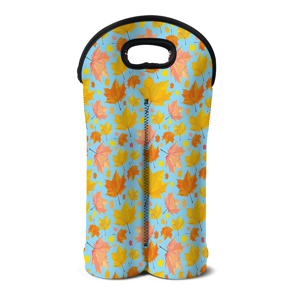 Pastel Maple Leaves Pattern Print Double Neoprene Wine Tote