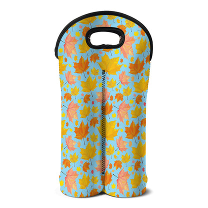 Pastel Maple Leaves Pattern Print Double Neoprene Wine Tote