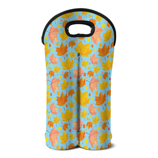 Pastel Maple Leaves Pattern Print Double Neoprene Wine Tote