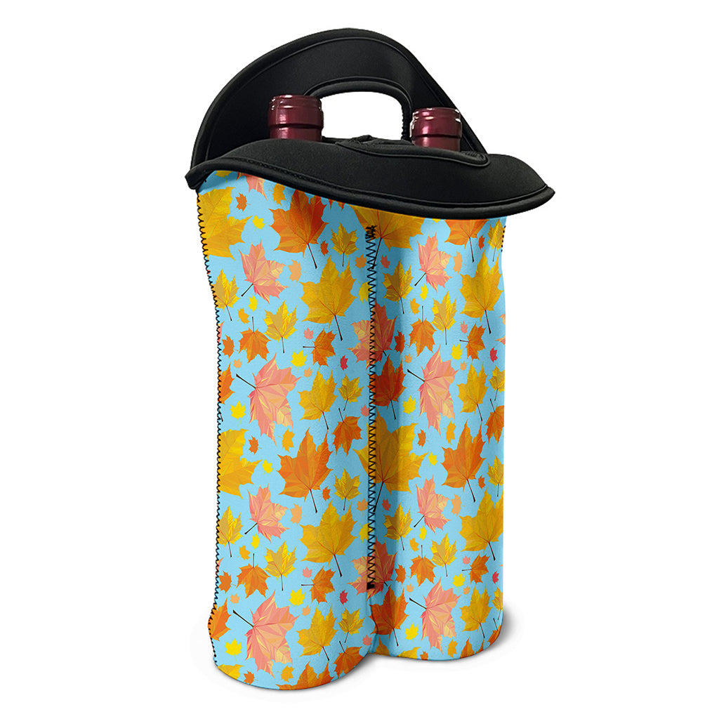 Pastel Maple Leaves Pattern Print Double Neoprene Wine Tote