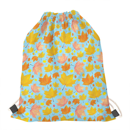 Pastel Maple Leaves Pattern Print Drawstring Bag